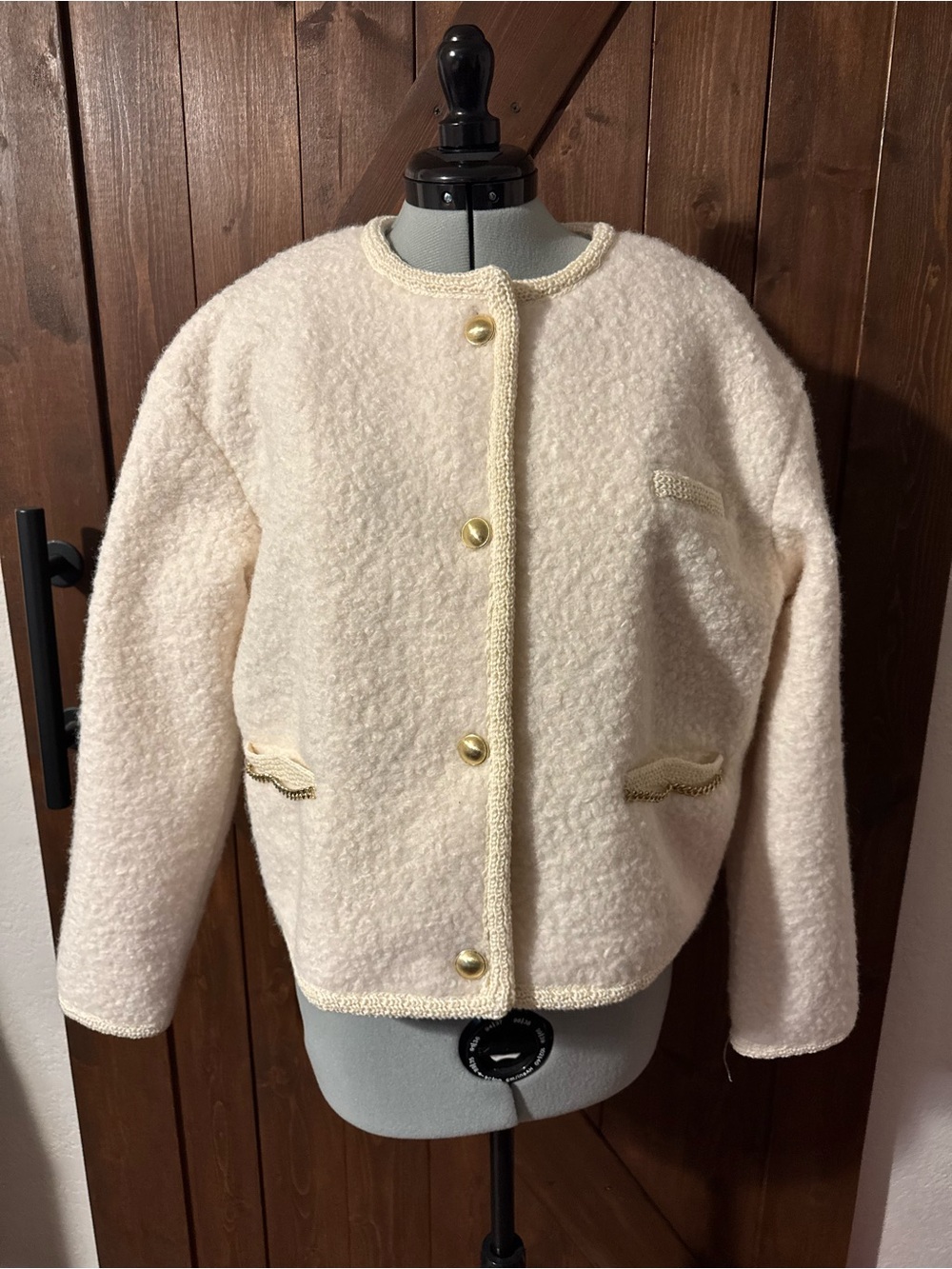 Women’s Cream Bouclé Teddy Lady Gold Chain Jacket - Future Collective - Picture 2 of 6
